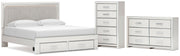 Zuraleus King Upholstered Panel Platform Storage Bed, Dresser and Chest in White - PKG022824