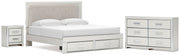 Zuraleus King Upholstered Panel Platform Storage Bed, Dresser and Nightstand in White - PKG022830