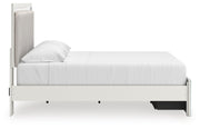 Zuraleus King Upholstered Panel Platform Storage Bed, Dresser, Mirror and Chest in White - PKG022827