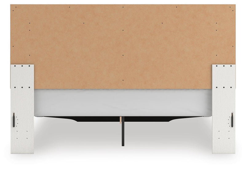 Zuraleus King Upholstered Panel Platform Storage Bed, Dresser, Mirror and Chest in White - PKG022827