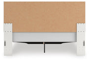 Zuraleus King Upholstered Panel Platform Storage Bed, Dresser, Mirror and Nightstand in White - PKG022826