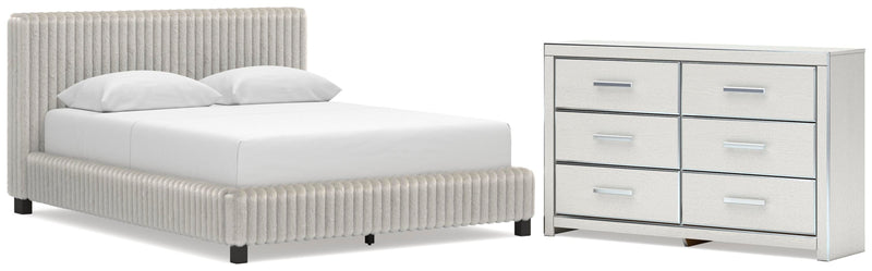 Zuraleus Queen Upholstered Bed and Dresser in White - PKG022845