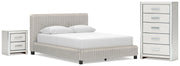 Zuraleus Queen Upholstered Bed, Chest and  Nightstand in White - PKG022841