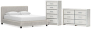 Zuraleus Queen Upholstered Bed, Dresser and Chest in White - PKG022840