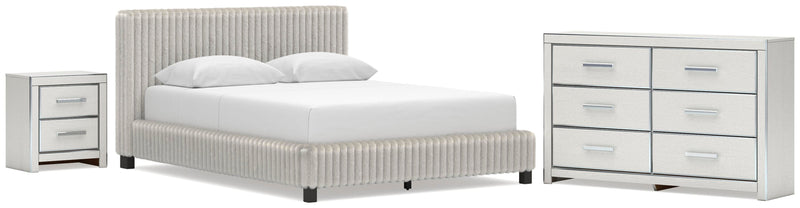 Zuraleus Queen Upholstered Bed, Dresser and Nightstand in White - PKG022846