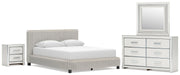 Zuraleus Queen Upholstered Bed, Dresser, Mirror and Nightstand in White - PKG022842
