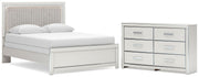 Zuraleus Queen Upholstered Panel Bed and Dresser in White - PKG022813