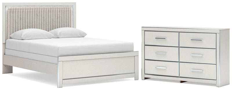 Zuraleus Queen Upholstered Panel Bed and Dresser in White - PKG022813