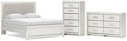 Zuraleus Queen Upholstered Panel Bed, Dresser and Chest in White - PKG022808