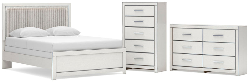 Zuraleus Queen Upholstered Panel Bed, Dresser and Chest in White - PKG022808