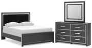 Zuraleus Queen Upholstered Panel Bed, Dresser and Mirror - PCB3380B7