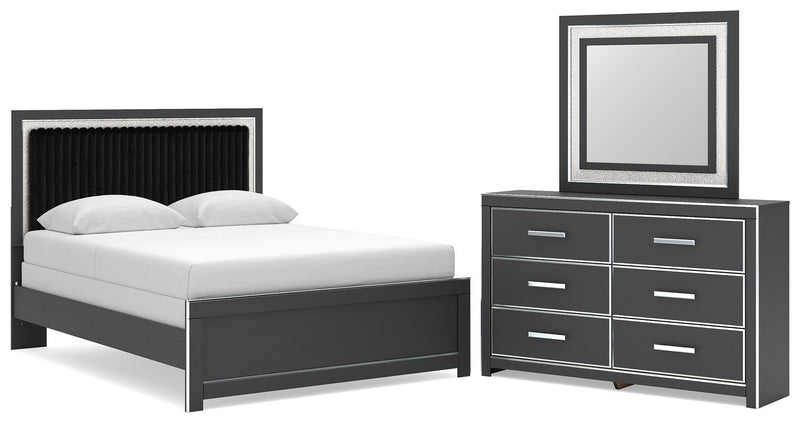 Zuraleus Queen Upholstered Panel Bed, Dresser and Mirror - PCB3380B7