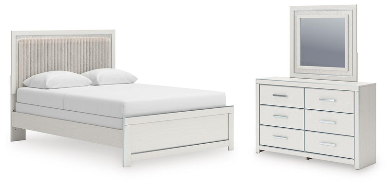 Zuraleus Queen Upholstered Panel Bed, Dresser and Mirror - PCB3381B7
