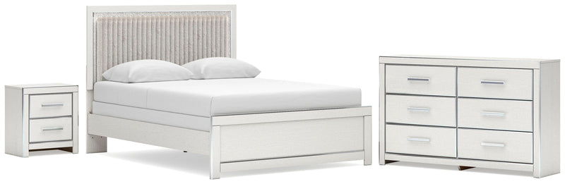 Zuraleus Queen Upholstered Panel Bed, Dresser and Nightstand in White - PKG022814