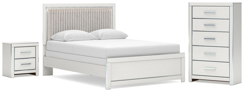 Zuraleus Queen Upholstered Panel Bed, Dresser, Mirror and Nightstand in White - PKG022809