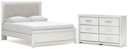 Zuraleus Queen Upholstered Panel Platform Bed and Dresser in White - PKG022797