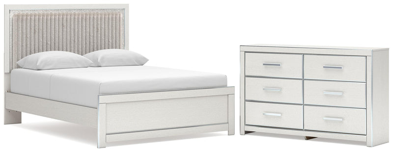 Zuraleus Queen Upholstered Panel Platform Bed and Dresser in White - PKG022797