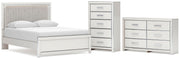 Zuraleus Queen Upholstered Panel Platform Bed, Dresser and Chest in White - PKG022792