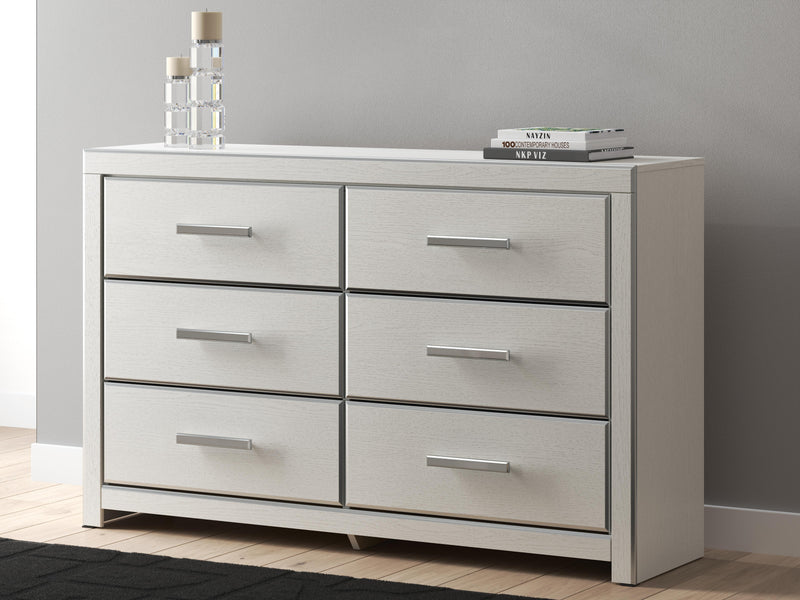 Zuraleus Queen Upholstered Panel Platform Bed, Dresser and Chest in White - PKG022792