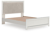 Zuraleus Queen Upholstered Panel Platform Bed, Dresser and Mirror in White - PKG022791