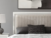 Zuraleus Queen Upholstered Panel Platform Bed, Dresser and Mirror in White - PKG022791