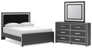 Zuraleus Queen Upholstered Panel Platform Bed, Dresser and Mirror - PCB3380B3