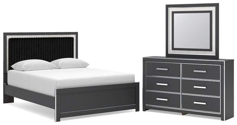 Zuraleus Queen Upholstered Panel Platform Bed, Dresser and Mirror - PCB3380B3