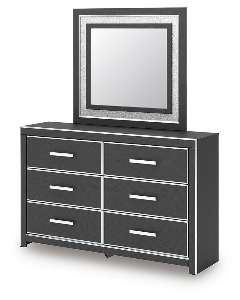 Zuraleus Queen Upholstered Panel Platform Bed, Dresser and Mirror - PCB3380B3