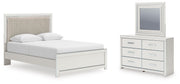 Zuraleus Queen Upholstered Panel Platform Bed, Dresser and Mirror - PCB3381B3