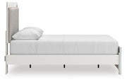 Zuraleus Queen Upholstered Panel Platform Bed, Dresser and Nightstand in White - PKG022798
