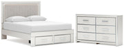 Zuraleus Queen Upholstered Panel Platform Storage Bed and Dresser in White - PKG022805
