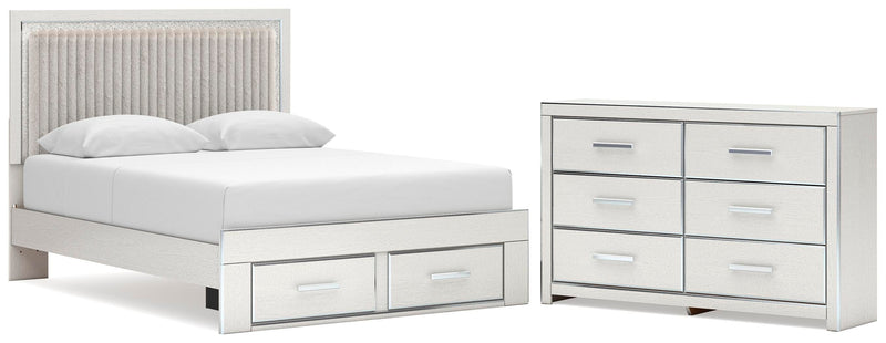 Zuraleus Queen Upholstered Panel Platform Storage Bed and Dresser in White - PKG022805