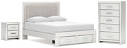 Zuraleus Queen Upholstered Panel Platform Storage Bed, Chest and  Nightstand in White - PKG022801