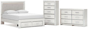 Zuraleus Queen Upholstered Panel Platform Storage Bed, Dresser and Chest in White - PKG022800