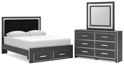 Zuraleus Queen Upholstered Panel Platform Storage Bed, Dresser and Mirror - PCB3380B5