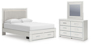 Zuraleus Queen Upholstered Panel Platform Storage Bed, Dresser and Mirror - PCB3381B5