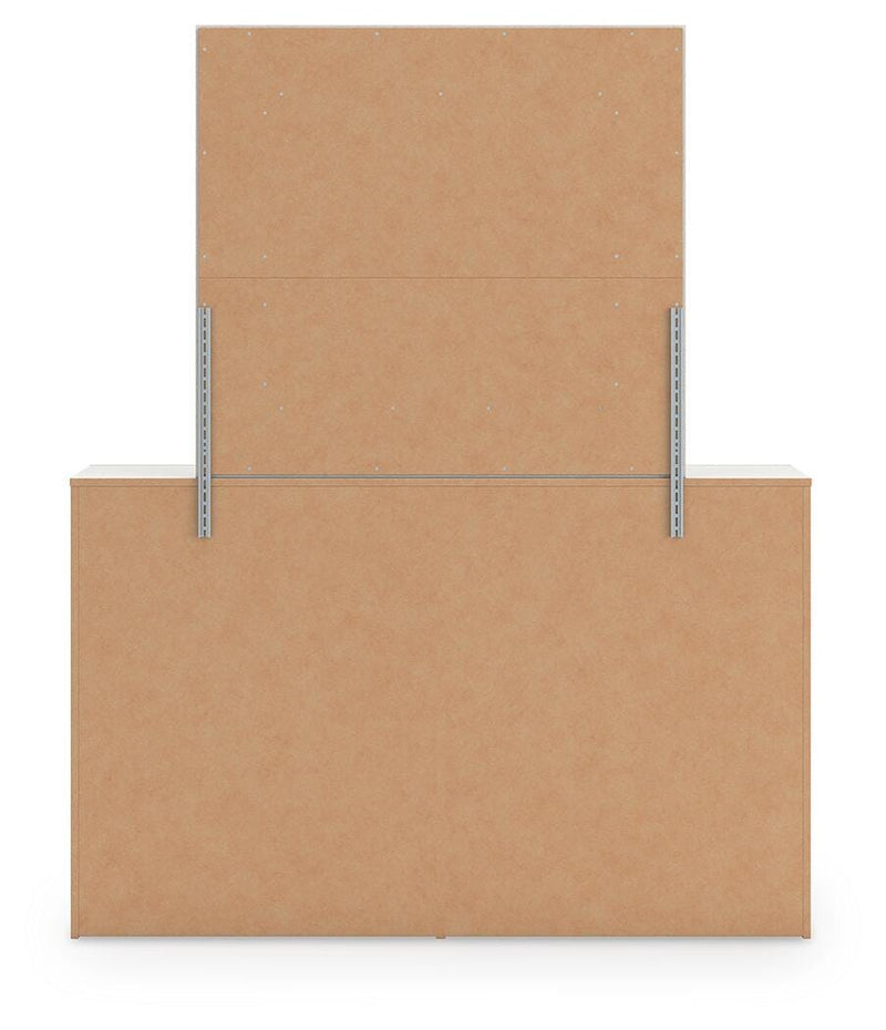 Zuraleus Queen Upholstered Panel Platform Storage Bed, Dresser and Mirror - PCB3381B5
