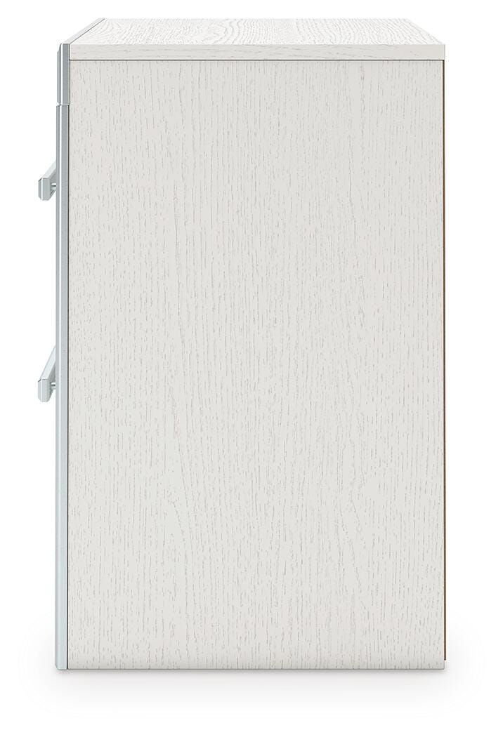 Zuraleus Queen Upholstered Panel Platform Storage Bed, Dresser and Nightstand in White - PKG022806