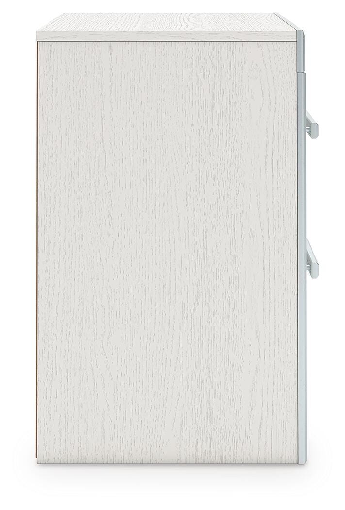 Zuraleus Queen Upholstered Panel Platform Storage Bed, Dresser, Mirror and Nightstand in White - PKG022802