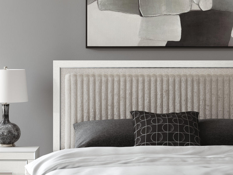 Zuraleus White King Upholstered Panel Platform Bed - PCB3381B8