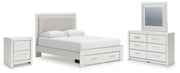 Zuraleus White Queen Storage Bed, Dresser, Mirror and Nightstand - PCB3381B15