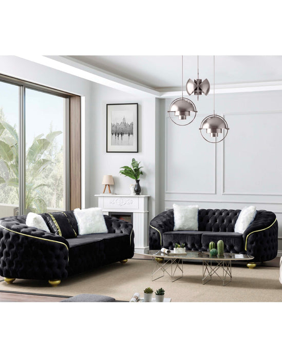 Bursa Black Velvet Living Room Set