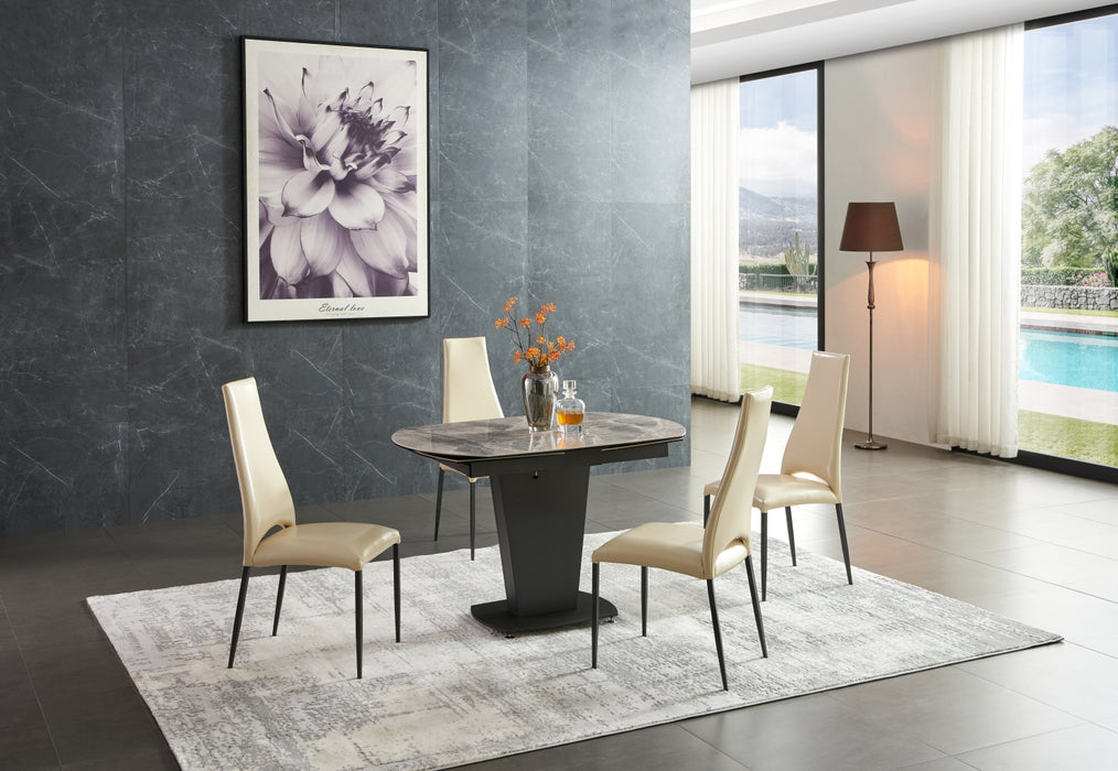 2417 Marble Table Grey Taupe With 3405 Chairs Beige Set - Gate Furniture