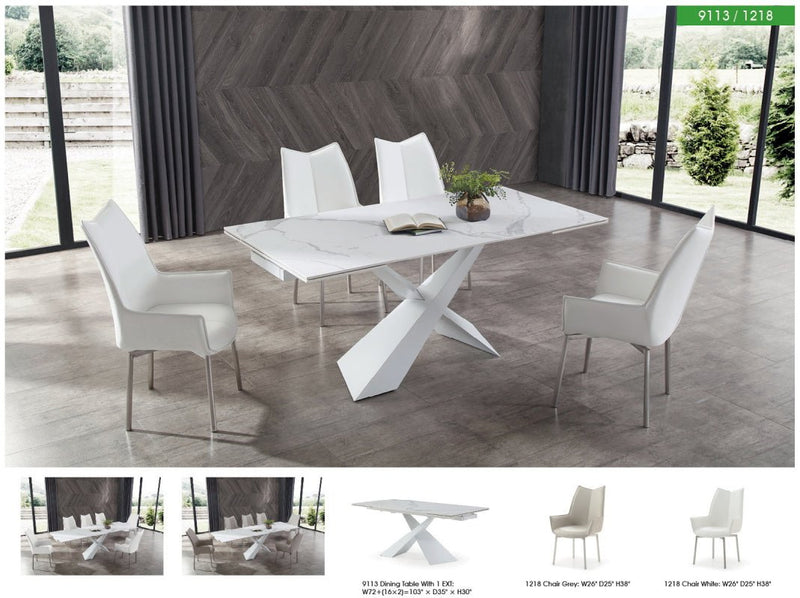 9113 Dinning Table White W/Ext - Gate FurnitureDining Table