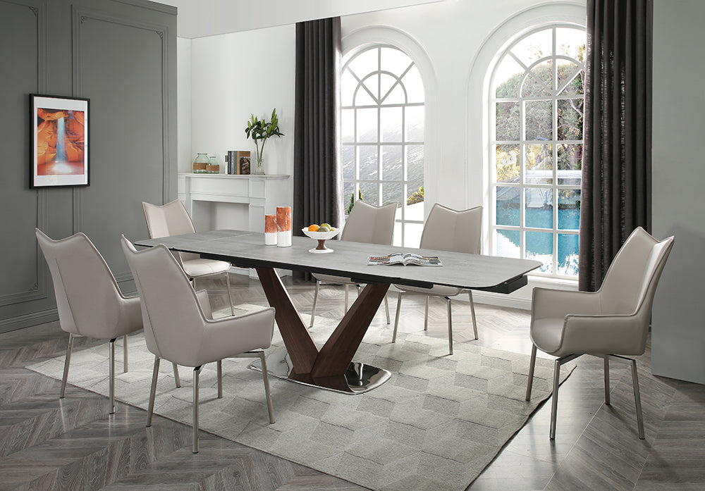 9188 Table With 1218 Swivel Grey Taupe Chairs Set - Gate Furniture
