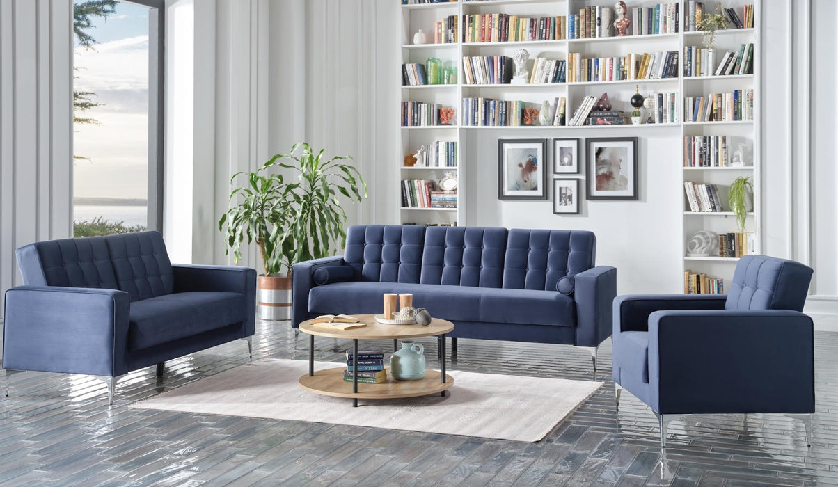 Hemera Navy Blue Living Room Sleeper Set