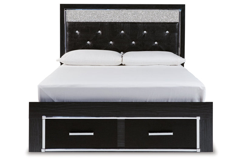 Kaydell Black Queen Upholstered Panel Storage Platform Bed