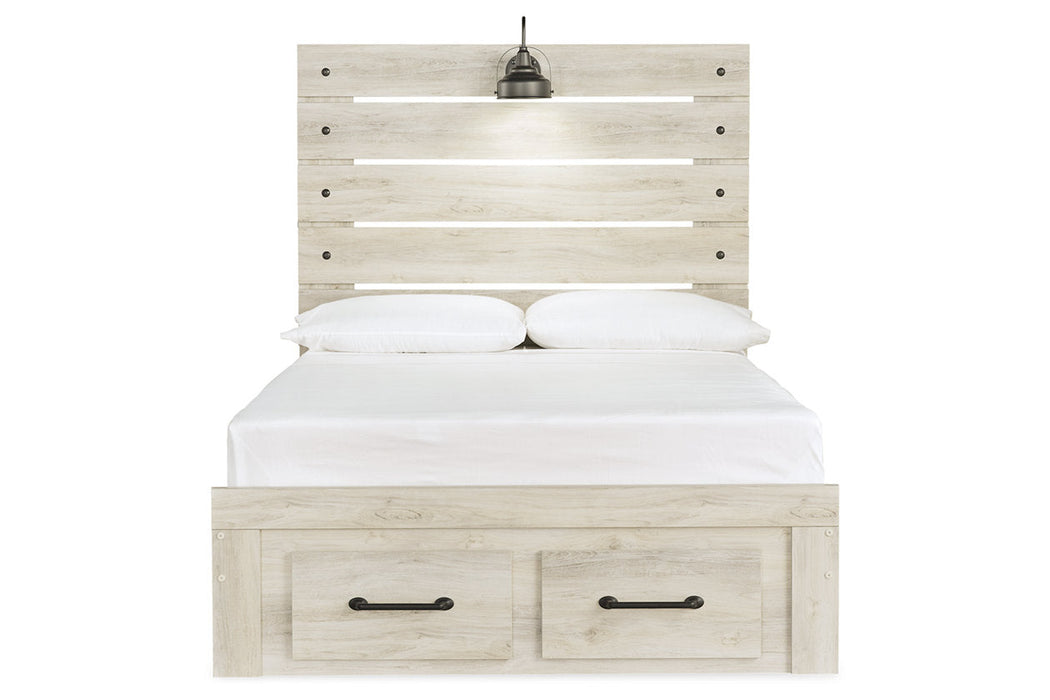 Cambeck Whitewash Full Panel Bed with 2 Storage Drawers