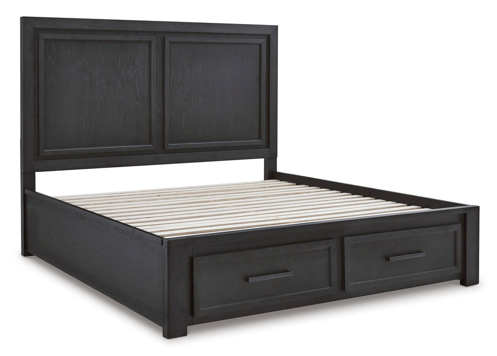 Foyland Black/Brown Footboard Storage Platform Bedroom Set