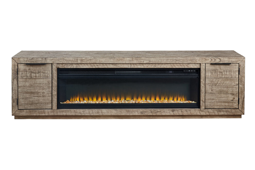 Krystanza Weathered Gray TV Stand with Electric Fireplace